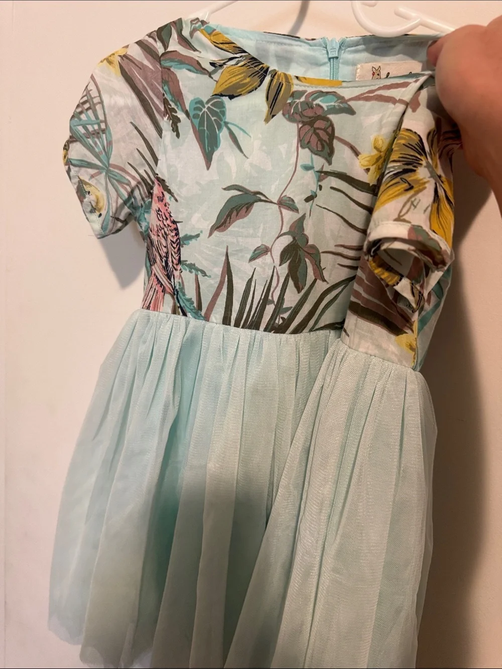 Girls' Mint Floral Bodice Tulle Skirt Dress